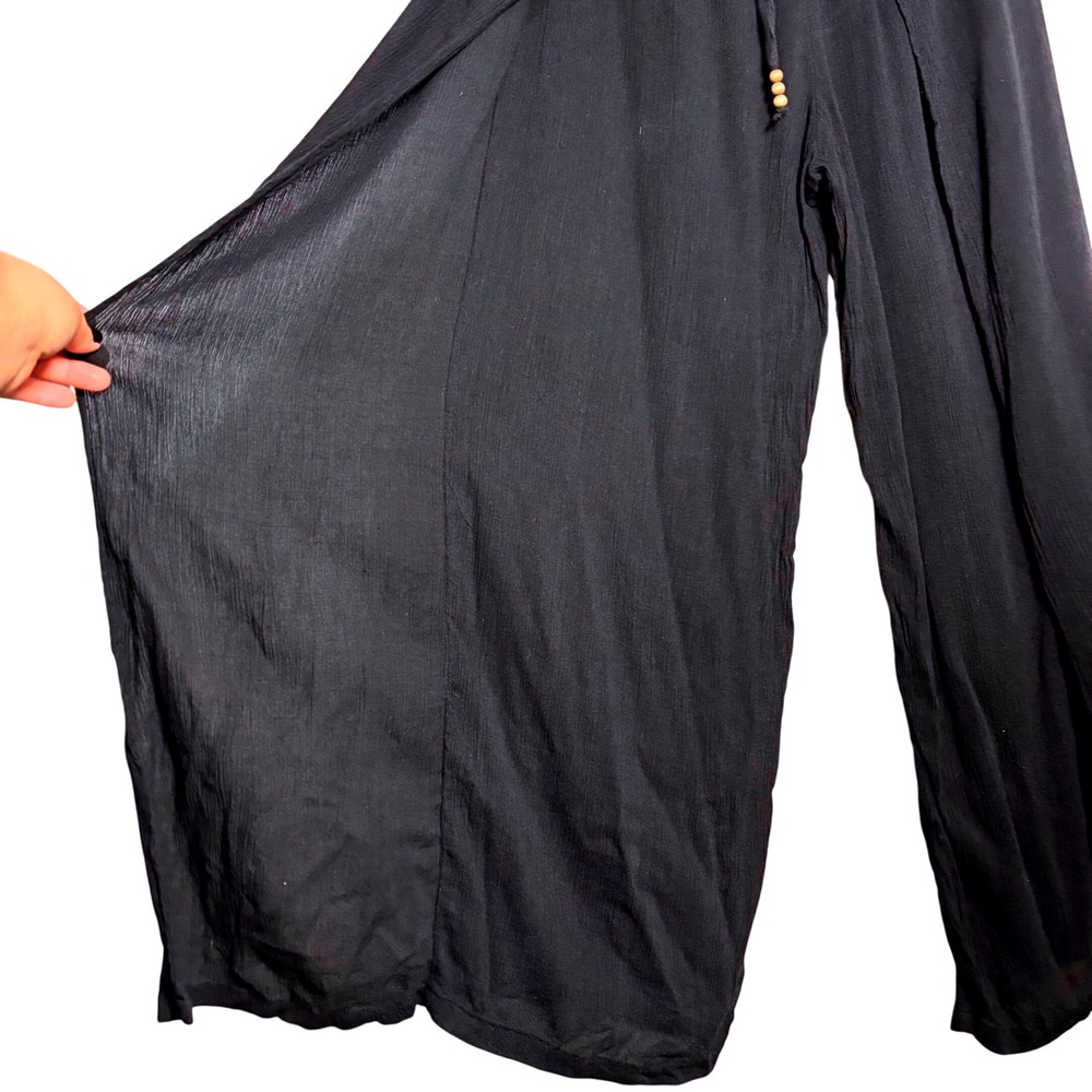 Denim & Supply Ralph Lauren Black Gauze Wide Leg Wrap Pants Smocked Waist L